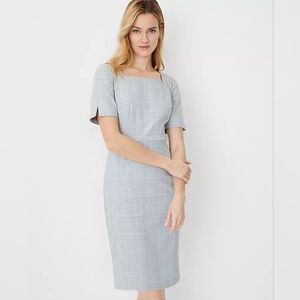 NWT Plaid Elbow Sleeve Square Neck Dress